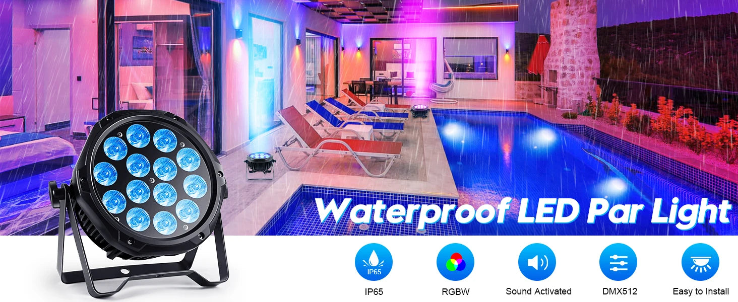U'King 4PCS Waterproof LED Par Light 14x10W LED RGBW DJ Party Light IP65 DMX512 Effect Stage Lighting for Disco Bar Nightclub