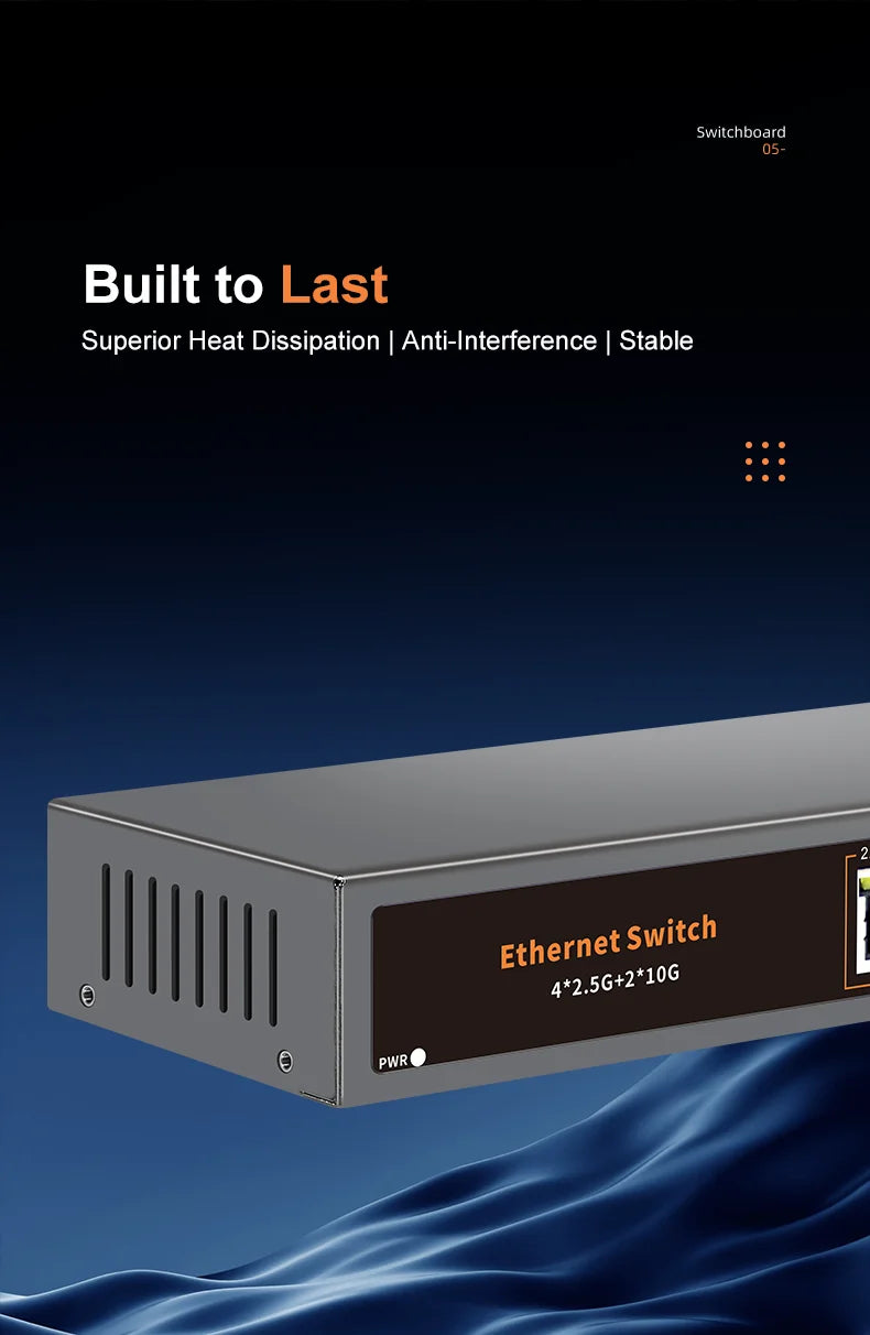 KeepLiNK 6-Port Multi-Gigabit Unmanaged Network Switch 4 X 2.5Gb RJ45 + 2 X 10Gb RJ45 for High-Speed Data Networking