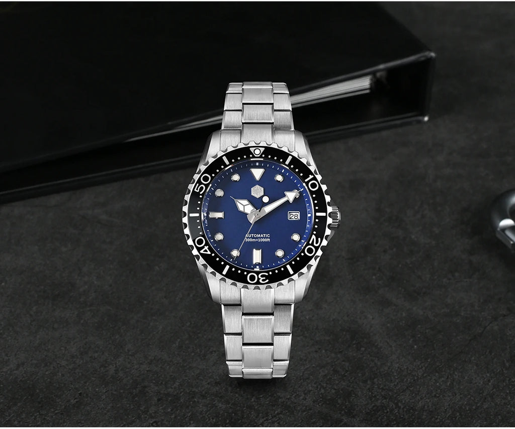 San Martin 40mm Enamel Dial YN55 Men Diver's Automatic Mechanical Watch 3H Date BGW-X1 30Bar Waterproof Montre Homme SN0009D