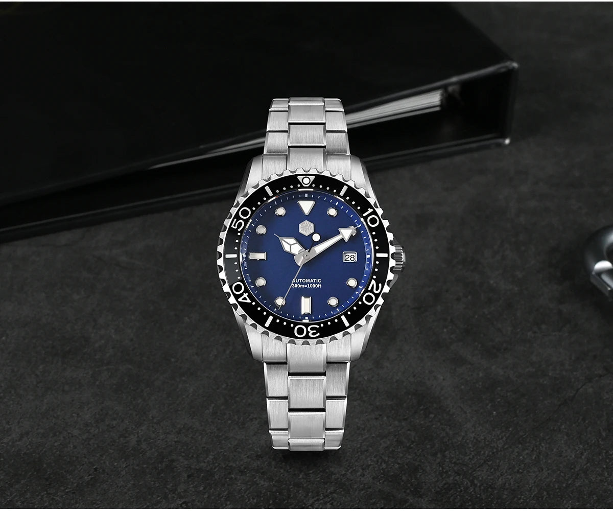 San Martin 40mm Enamel Dial YN55 Men Diver's Automatic Mechanical Watch 3H Date BGW-X1 30Bar Waterproof Montre Homme SN0009D