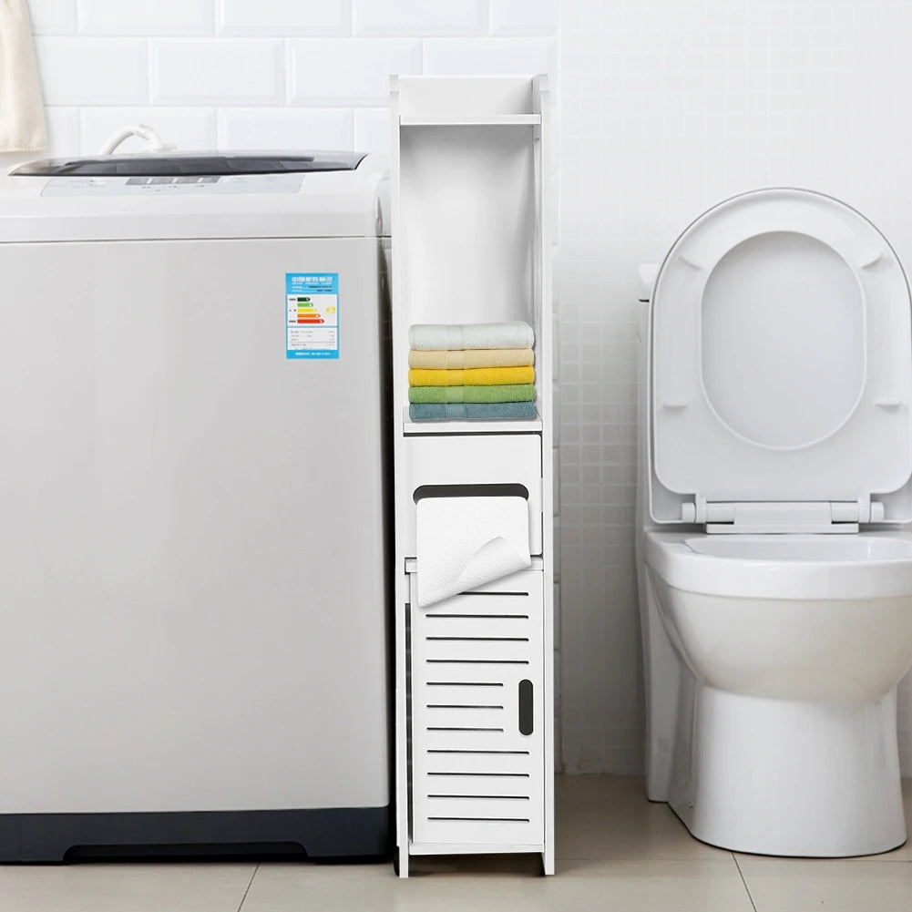 80x15.5x15CM Bathroom Toilet Furniture Cabinet White Wood Cupboard Shelf Tissue Storage Rack
