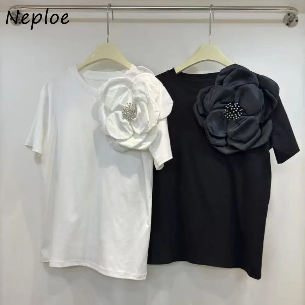 Neploe Advanced Fresh Loose Literary Shirt Women All-match Soft Simple Commuter Blouses 3D Flower Korea Chic Literary New Blusas