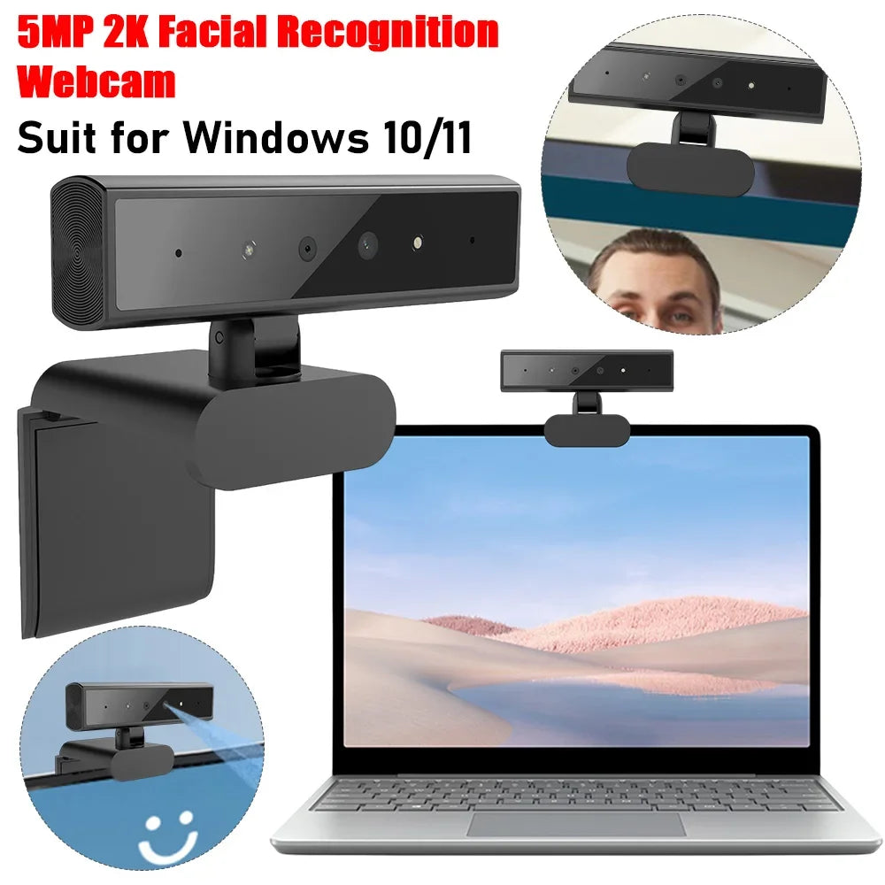 Identification Login Web Camera for Windows Hello with Base USB Computer Webcam 5MP 2K Detachable Web Camera for Computer Laptop
