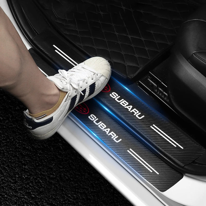 Car Door Threshold Scuff Plate Carbon Fiber Decals Stickers For Subaru Impreza Forester Outback Legacy Crosstrek XV Leone WRX