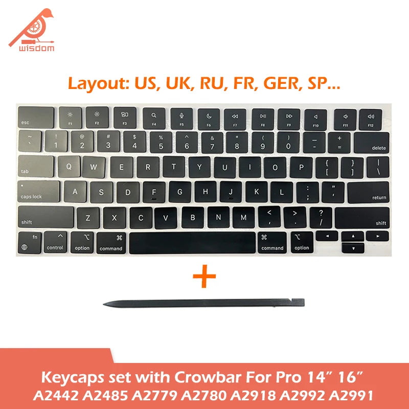 Laptop A2442 A2485 A2779 A2780 A2918 A2992 A2991 Keycaps Keys Key Cap Set for Macbook Pro M1 M2 M3 14" 16" Keyboard Repair