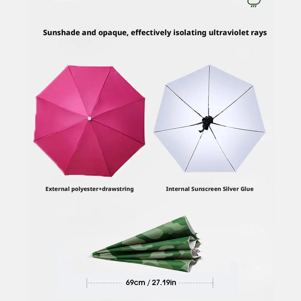 Rain Umbrella Hat Foldable Sun Shade Waterproof Fishing Headwear Cap Beach Head Hats Double-Layer UV Protection Sunscreen