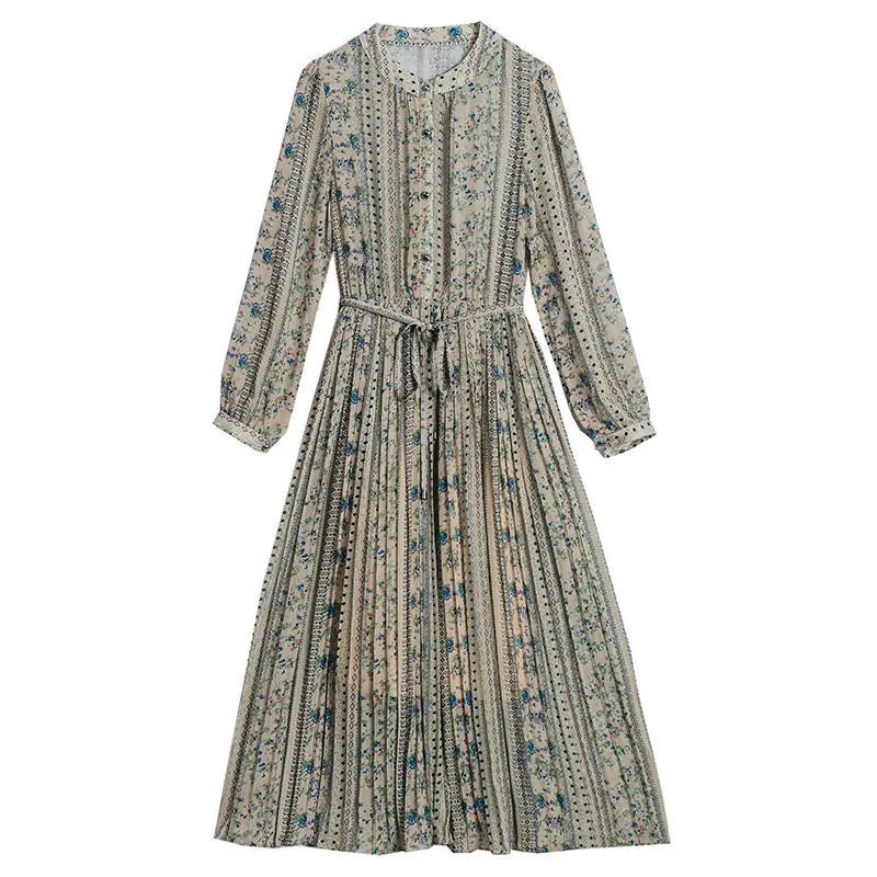 Retro Dress Spring Summer Long Sleeve Floral Chiffon High Waist Court Over Knee Popular Inside Women's Dress 2022Vestidos Office