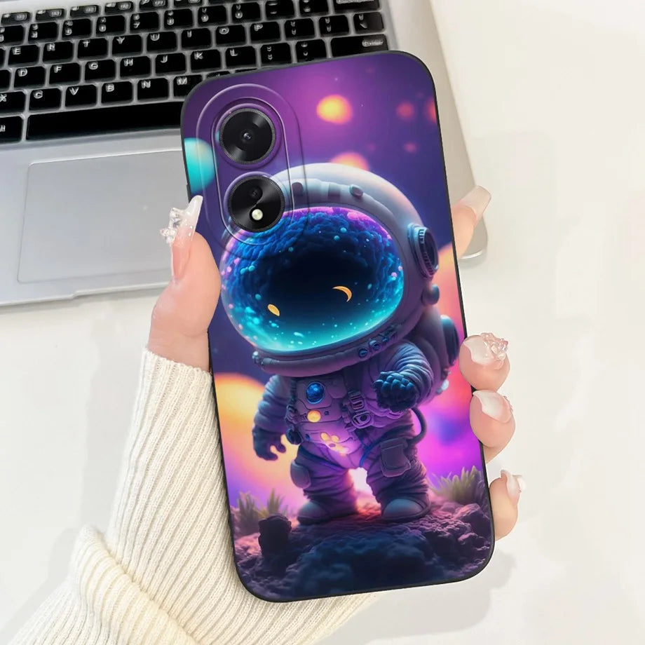 For Oppo A38 CPH2579 Phone Case New Fashion Soft Matte Silicone Rabbit Flower Goothic Style Capa For Oppo A18 CPH2591 Back Cover