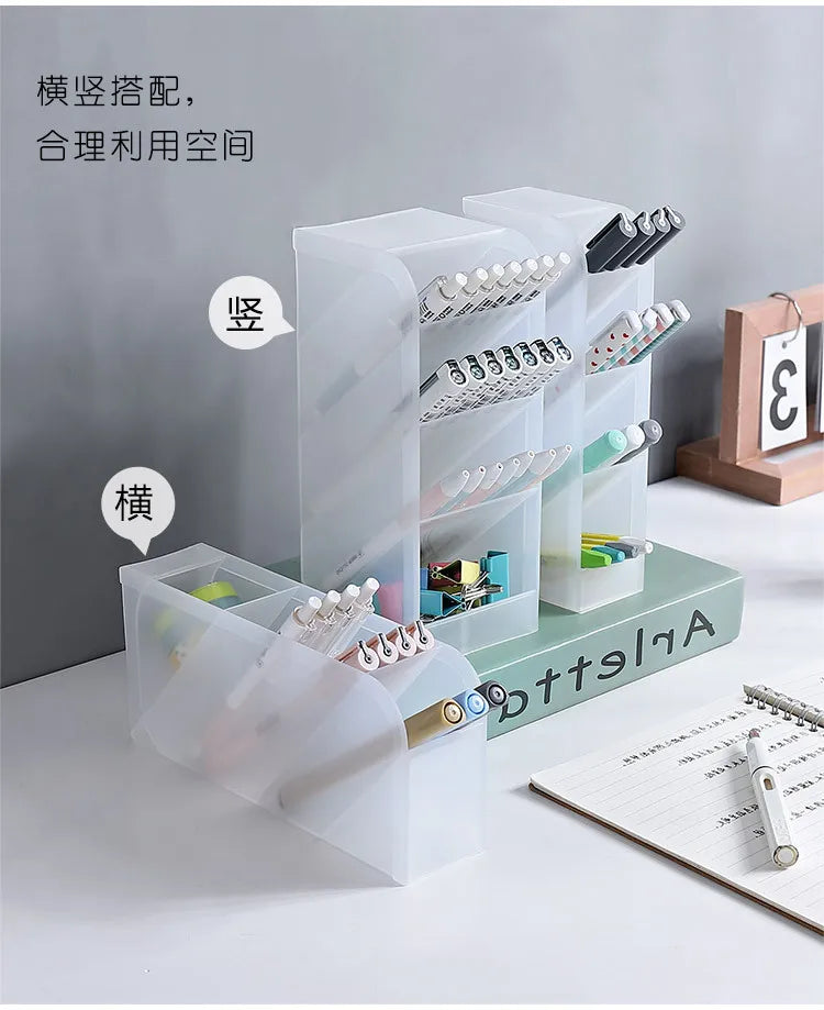1Pcs Semi Transparent Frosted Pen Holder Slanted Makeup Brush Lipstick Organizer Multifunctional Stationery Storage Tube