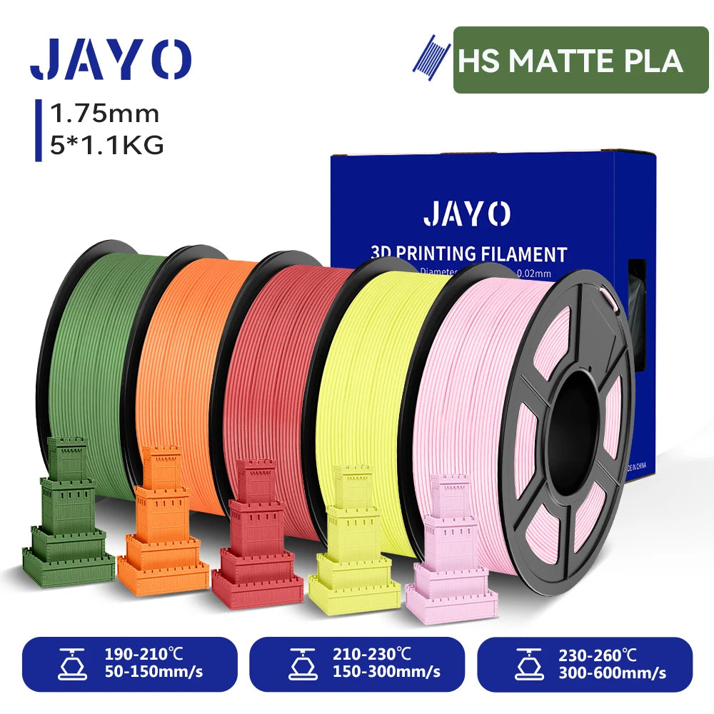 JAYO 5Rolls 3D High Speed Marble PLA/HS Matte PETG/HS PLA Filament 600mm/s High Speed 3D Printer Non-toxic Filament 1.1KG/roll