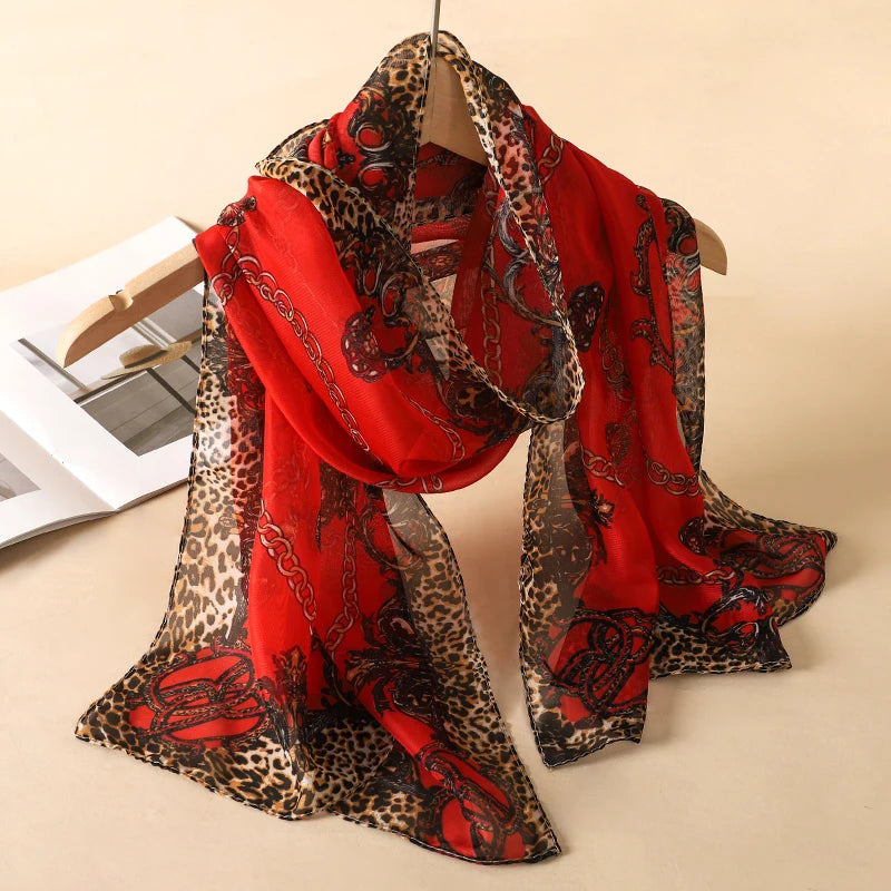 2024 New Fashion Summer Women Leopard Beach Scarf Chiffon Silk Shawls Headband Female Headband Wraps Sunscreen Hijab Wholesale