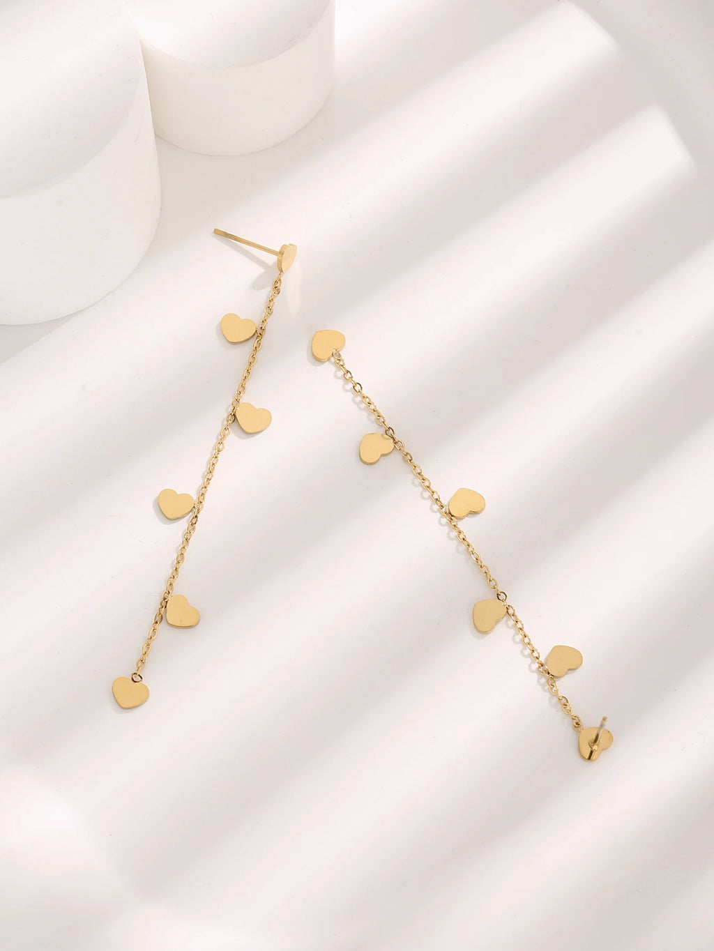 18K Gold Plated Stainless Steel Dainty Long Love Tassel Earrings for Women Small Disc Chain Shoulder Duster String Line Earrings