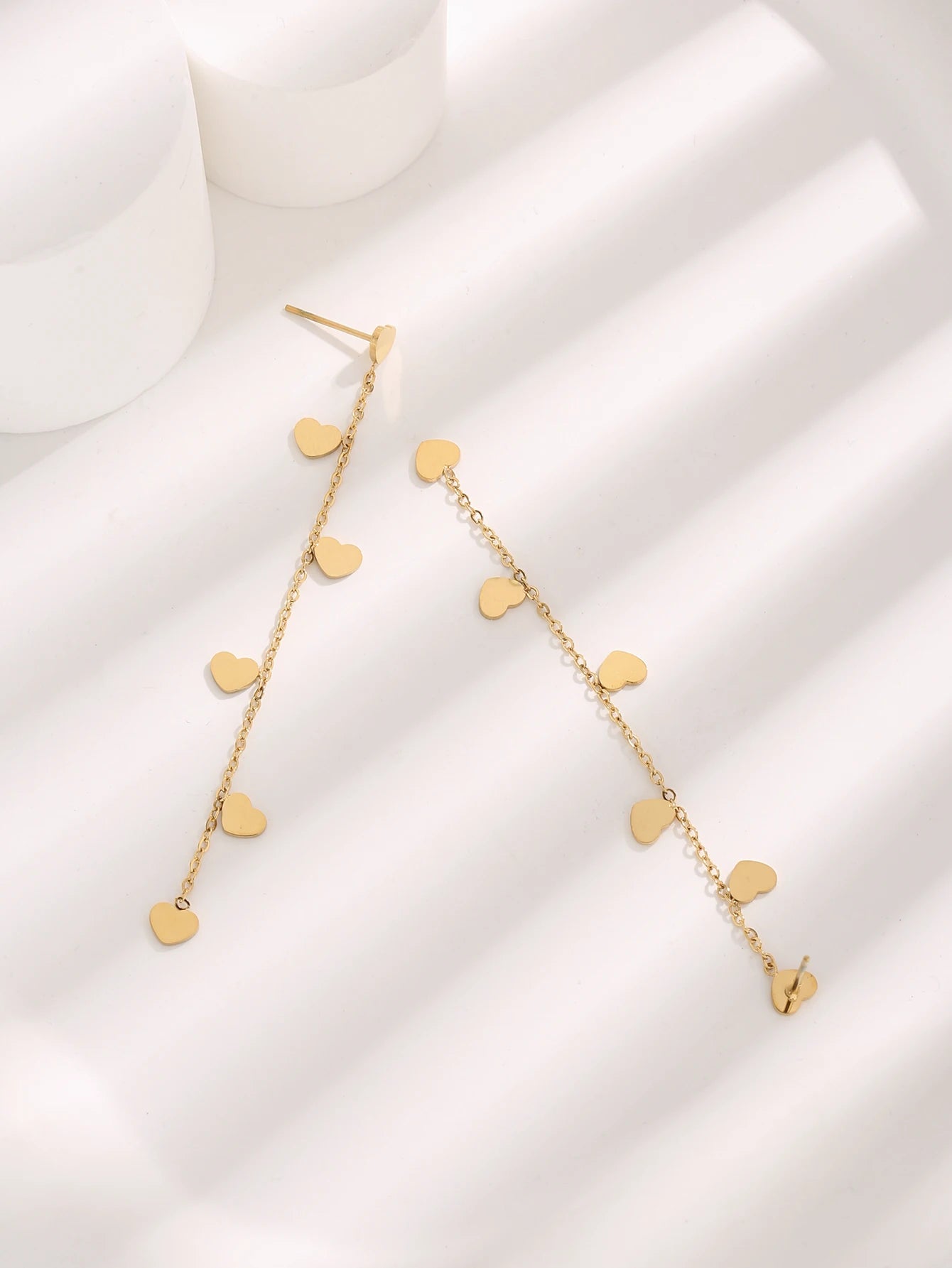 18K Gold Plated Stainless Steel Dainty Long Love Tassel Earrings for Women Small Disc Chain Shoulder Duster String Line Earrings