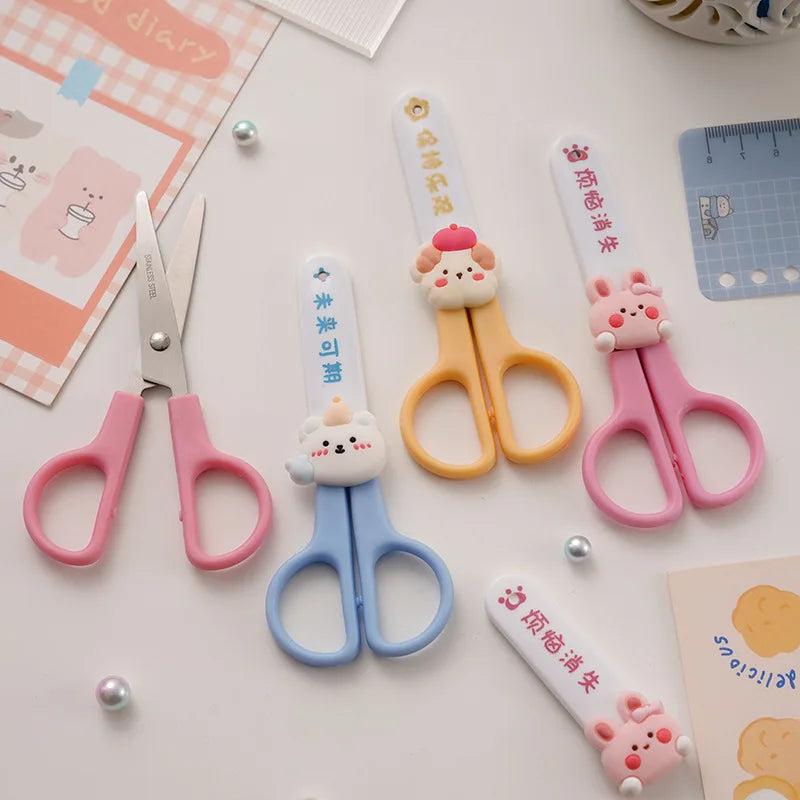 Office School Supplies Cartoon Scissors Primary School Students Safety Stationery Small Creative Cute Round Head Handmade Lovely