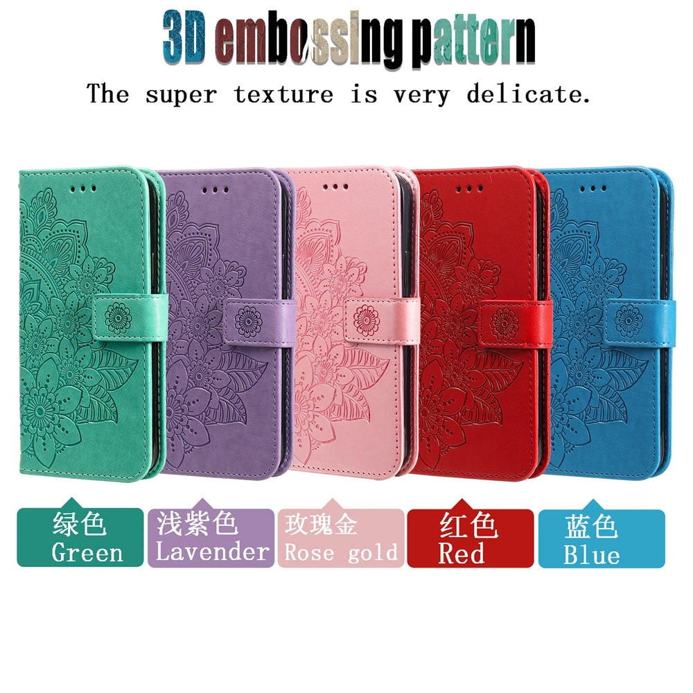 Premium Sun Flower Embossed Flip Leather Wallet Case For Honor Magic7 Lite Magic 7 6 5 4 Pro Magic6 Lite 5G Magnetic Flip Cover