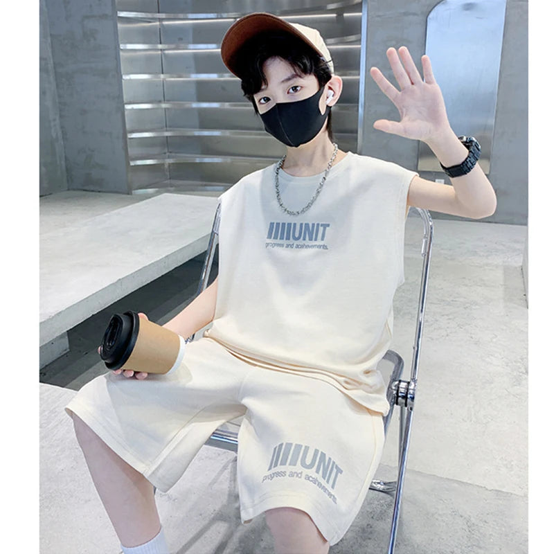 5 6 8 10 12 14 Years Teenagers Summer Boys Clothing Sets New Fashion Top And Shorts Boys Tracksuit Birthday Gifts Kids Clothes