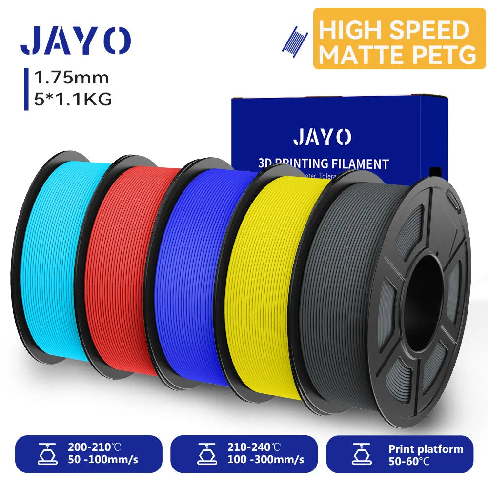 JAYO 5Rolls 3D High Speed Marble PLA/HS Matte PETG/HS PLA Filament 600mm/s High Speed 3D Printer Non-toxic Filament 1.1KG/roll