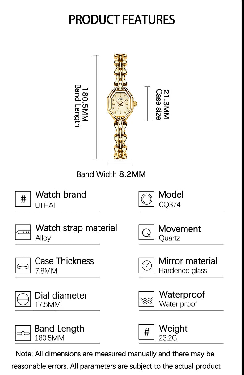 UTHAI CQ375 Fashionable Women watch retro bracelet watch octagonal quartz watch light luxury clock gift，watches for woman