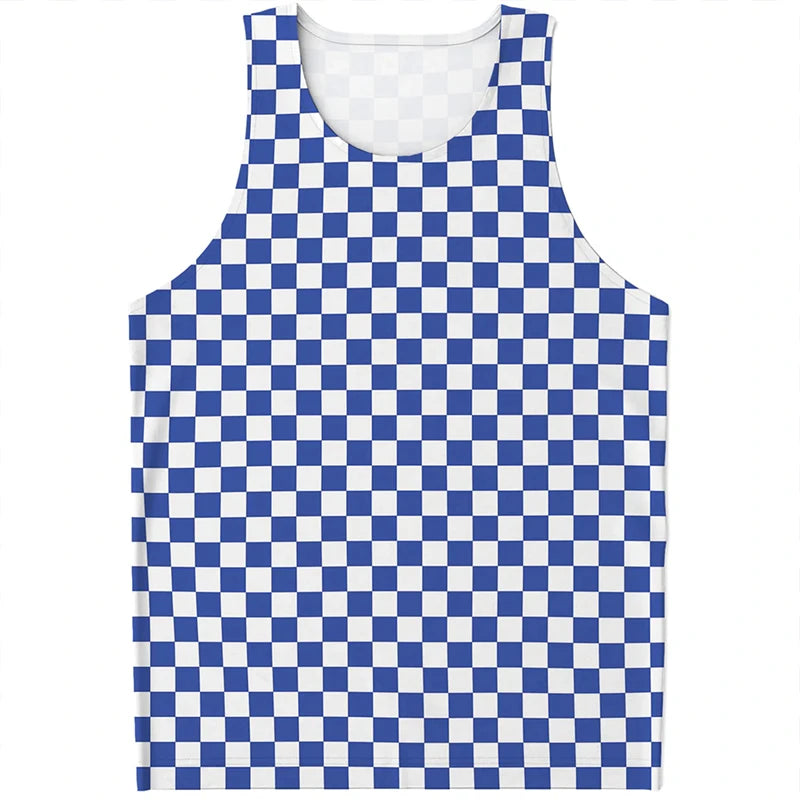 Simple Checkered Pattern Tank Tops Summer Fashion Streetwear 3D Printed Sleeveless T Shirts Casual Oversized Vest Mens Clothing