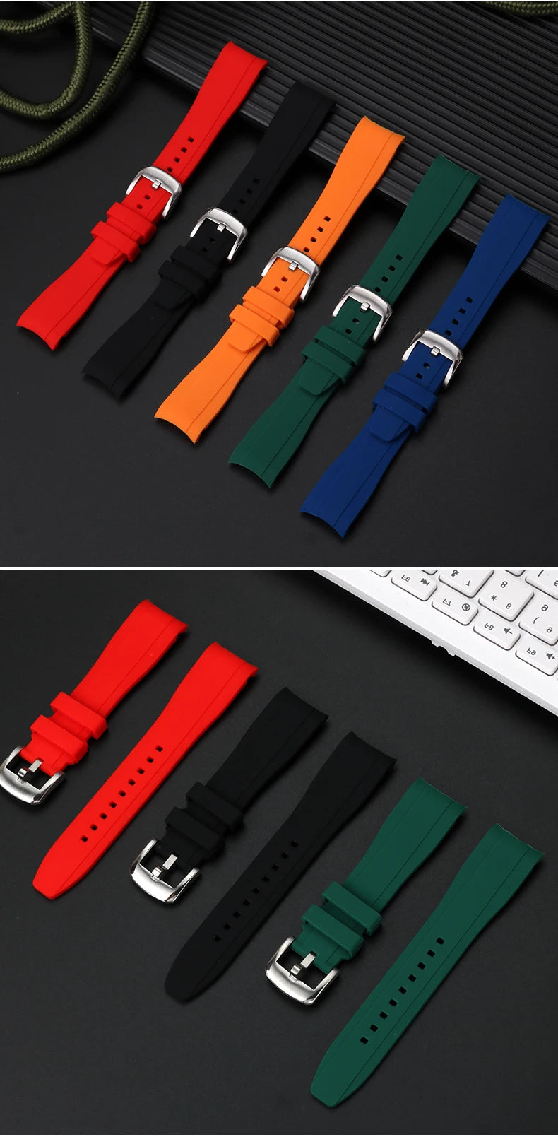 22mm curved rubber watch strap for Mido New Multiport TV Series M049.526 Watch Band Men's Soft Waterproof Wristband Bracelet