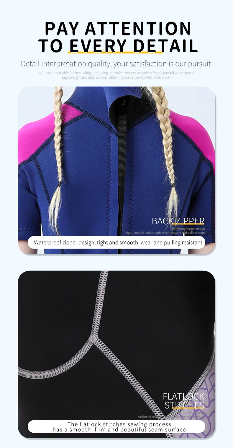 Children's 2mm 3mm Neoprene Wetsuit One-piece Long Sleeve Diving Suit Cold Proof Sunscreen Surfing Swimming Snorkeling Swimsuit