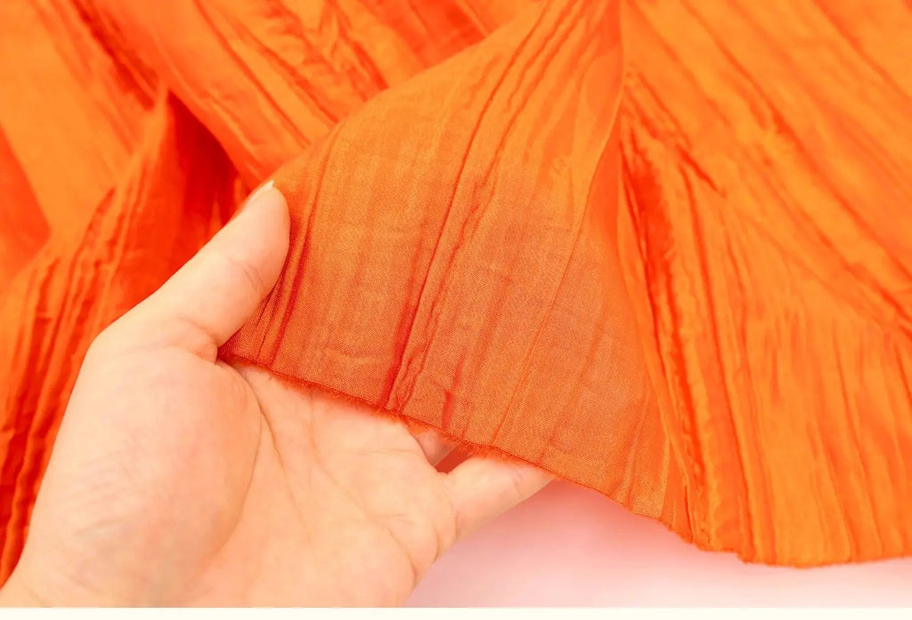 Irregular Pleated Fabric Glossy By Meters for Dress Skirt Shirt Windbreaker Diy Sewing Designer Cloth Soft Comfortable Plain Red