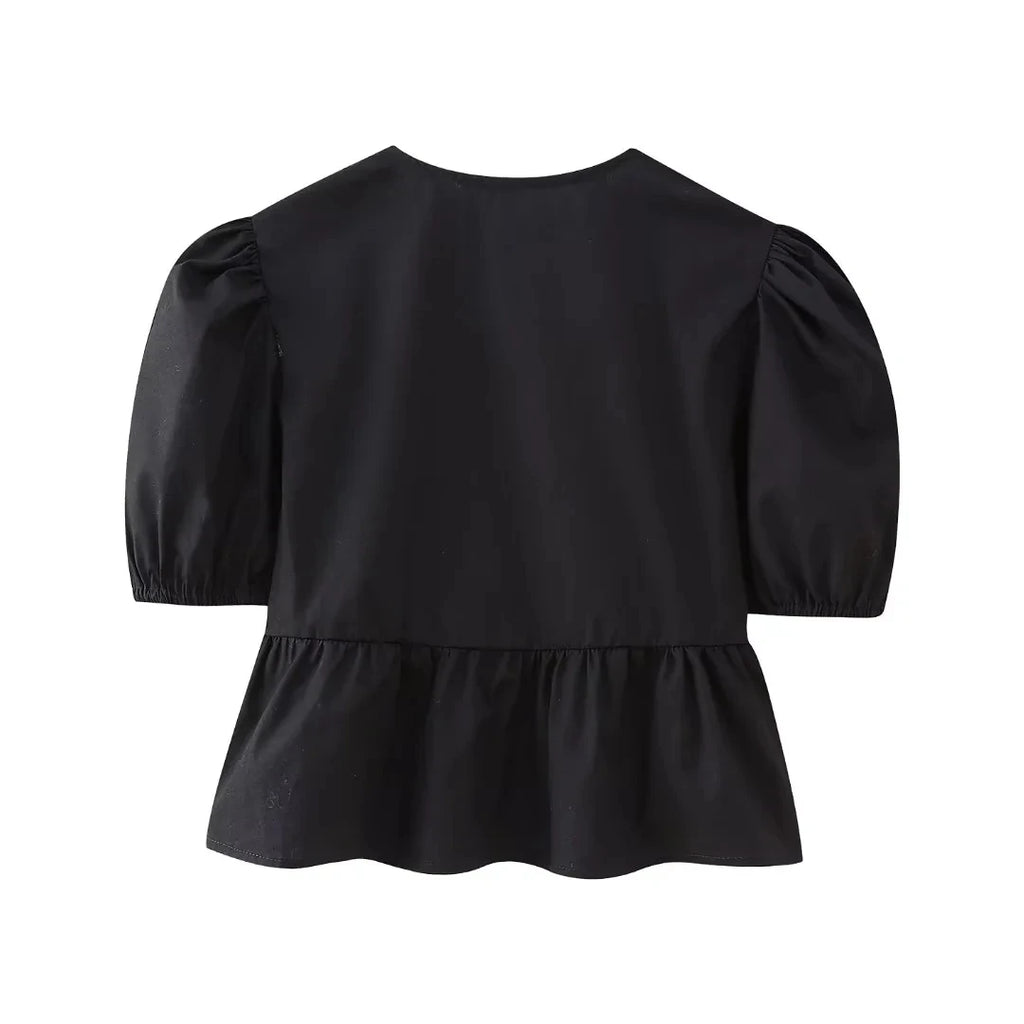 HH Women Causal O Neck Short Puff Sleeve Shirt Sweet White Bow Lace Up Tops 2024 New Fashion Chic Female Streetwear Blouse