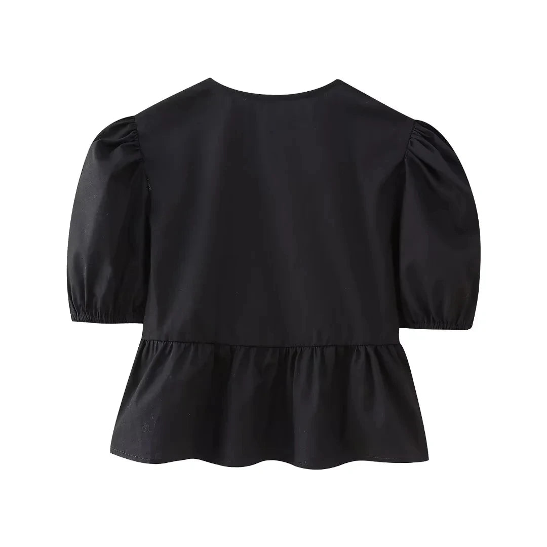 HH Women Causal O Neck Short Puff Sleeve Shirt Sweet White Bow Lace Up Tops 2024 New Fashion Chic Female Streetwear Blouse