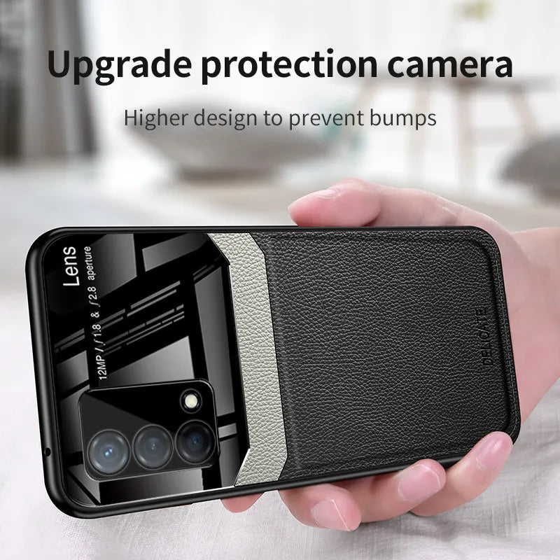 Realme GT Master RMX3363 RMX3360 Case Leather Glass Texture TPU Bumper with Plexiglass Back Cover for Realme GT Master Edition