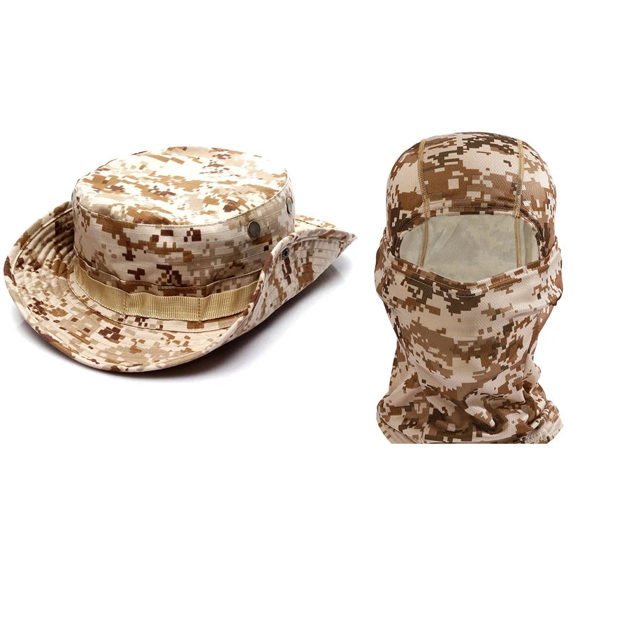 Camouflage Boonie Cap Balaclava Hat Suit Foldable Soft Hat Outdoor Hunting Fishing Wide Brimmed Hat Sunscreen Caps