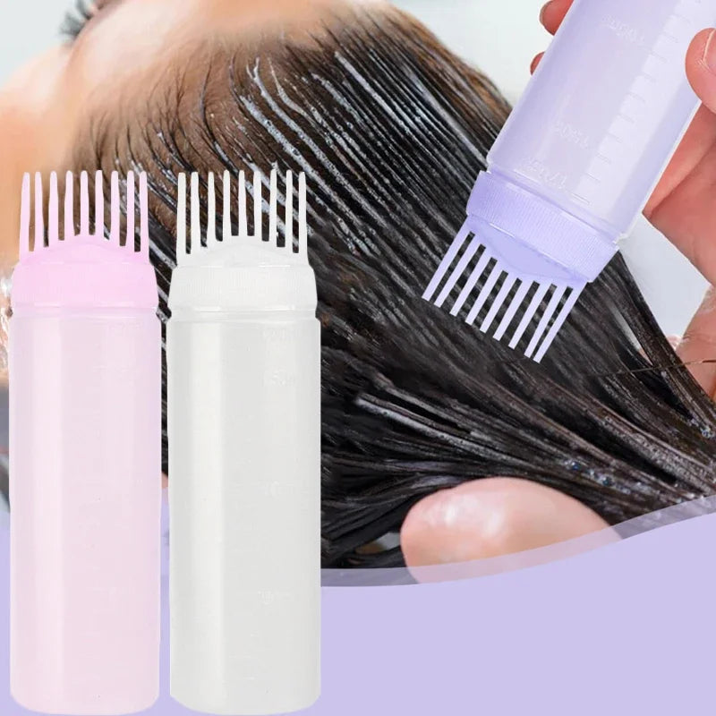 Hair Dye Refillable Bottle Comb Professional Salon Hair Oil Applicator Bottles Plastic Dispensing Hairdressing Styling Tools