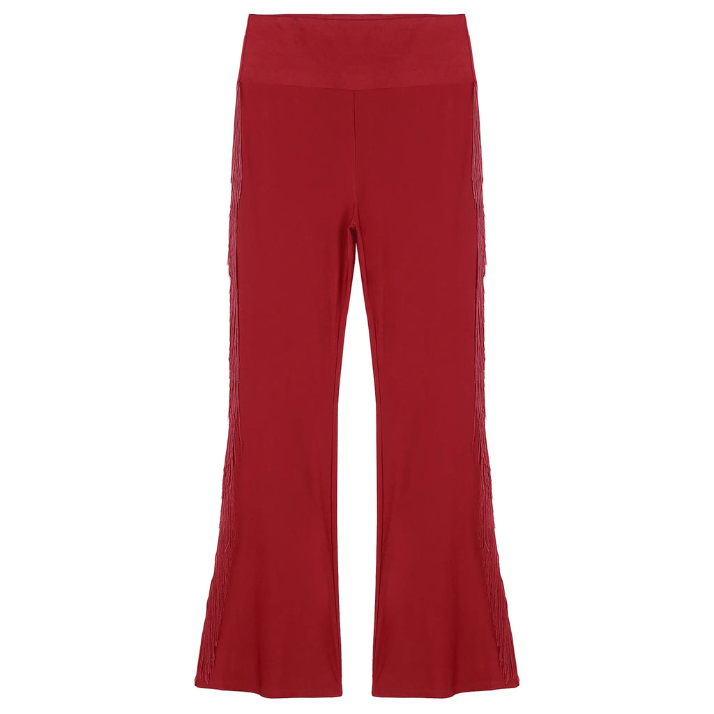 Mens Tassel Flared Pants Vintage Bell-Bottom High Waist Trousers for Jazz Latin Dance Stage Performance Club Disco Party Costume