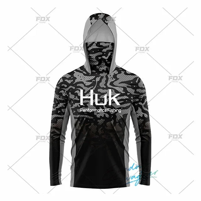 HUK Fishing New Fishing Shirts Upf 50 Long Sleeve Hooded Face Cover Camisa Pesca Tops UV Protection Fishing Face Mask Clothes