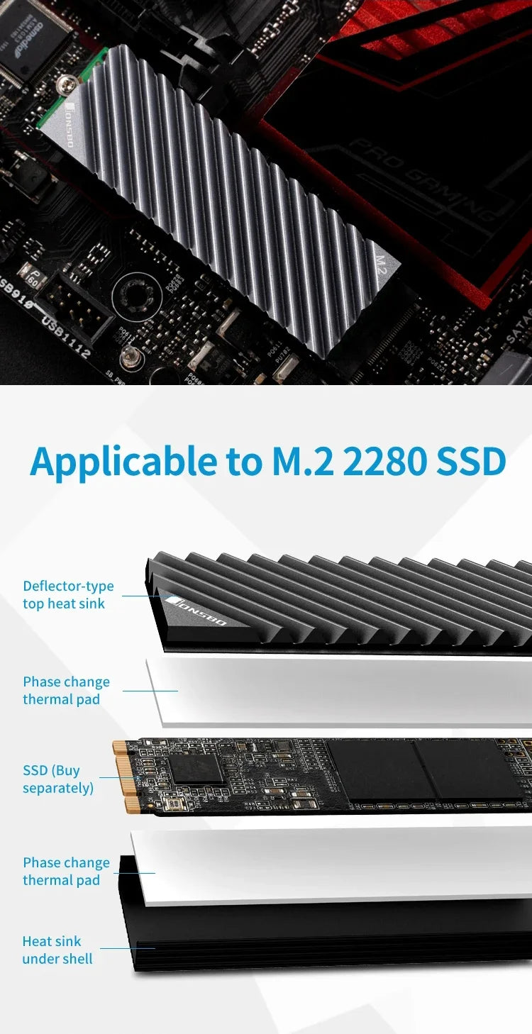 Jonsbo M.2 2280 Solid State Hard Disk Aluminum Heatsink SSD NVMe Heat Sink with Thermal Pad PC Accessories