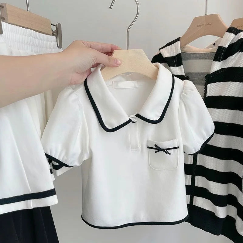 New Girls Skirt Sets Summer Children T-Shirt Suits Kids Short Sleeves 2Pcs Teen Fashion Sweet JK Outfits 5-14 Years