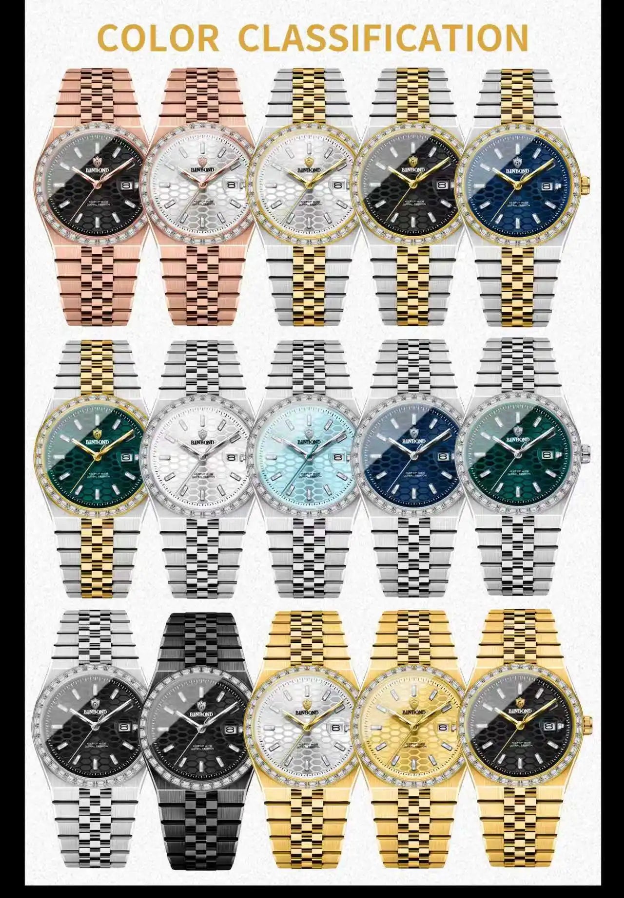 BINBOND New Men's Quartz Watch Classic Style Waterproof Luminous Date Display Stainless Steel Wristwatch For Male Relojes Hombre