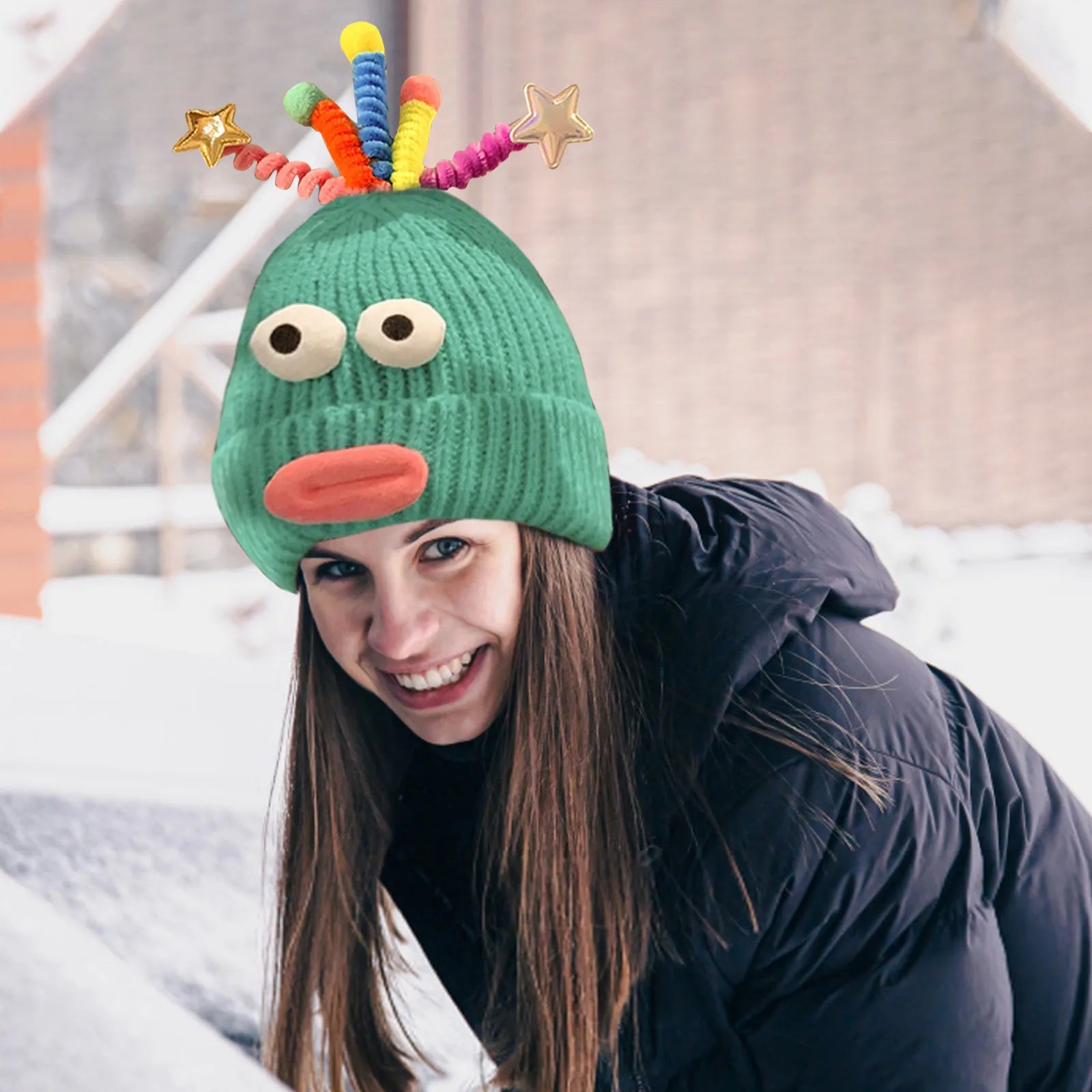 Women's Hat Funny Cartoon Sausage Mouth Wool Hat Knitted Ear Protectioned Hat Winter Warm Cute Big Head Cute Funny Hat
