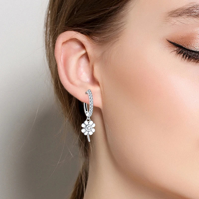 Hot Sale 925 Sterling Silver Spring Zircon Sunflower Stud Earrings For Women 2023 Trending Fashion Jewelry mother's day gift