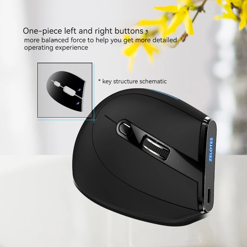 ZELOTES F36A Vertical Handheld Wireless Mouse 2.4G Wireless Rechargeable Laptop Mouse 6-button Optical mouse 3 level DPI mouse