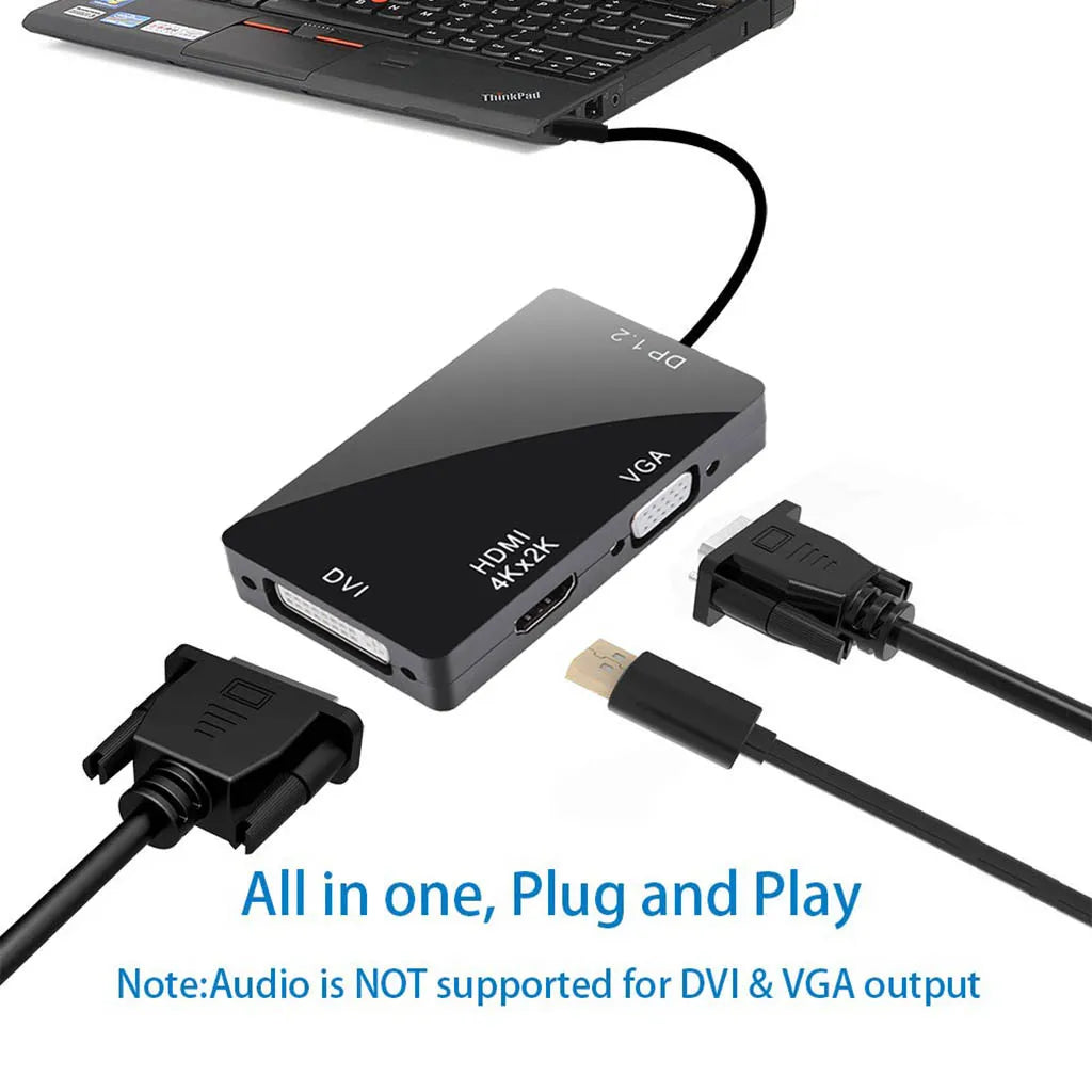DisplayPort  Mini Dp To HDMI-compatible 4K DVI VGA 3 In 1 Cable Adapter Converter for HDTV Monitor Projector for Gaming