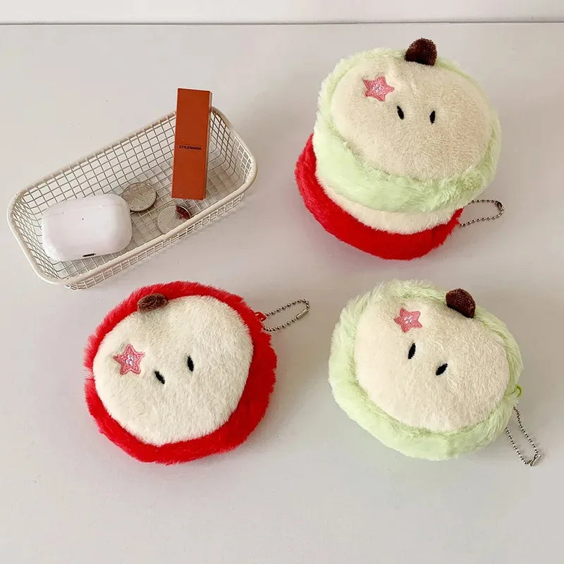 Cute Apple Shape Plush Bag Creative Cartoon Pendant Mini Storage Bag for Students Earphone Data Cable Organizer