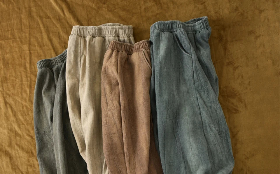 Elegant Women's Cotton Linen Baggy Cargo Pants Vintage Elastic Waist Yoga Trousers Loose Casual Long Wide Leg Oversize Clothes