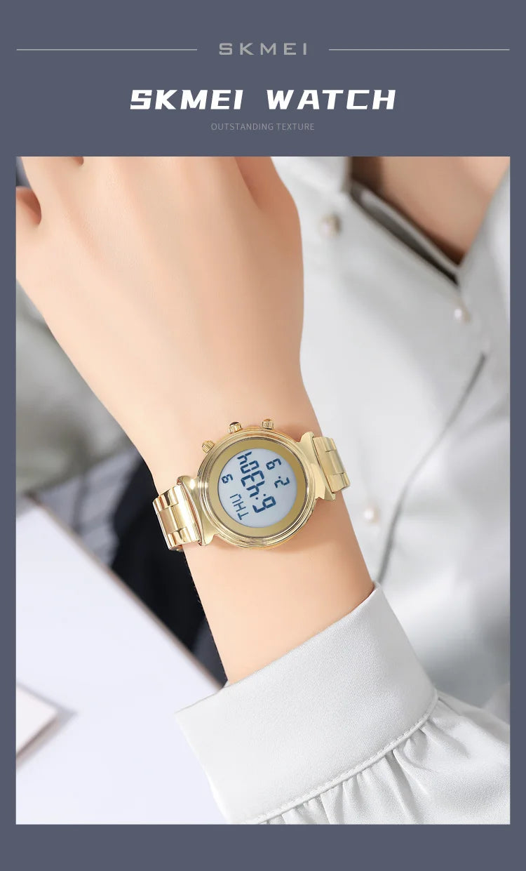 SKMEI Fashion Women's Alloy Digital Business Watch Waterproof Steel Strap Women Watch Simple Exquisite Silver Watch with 2408