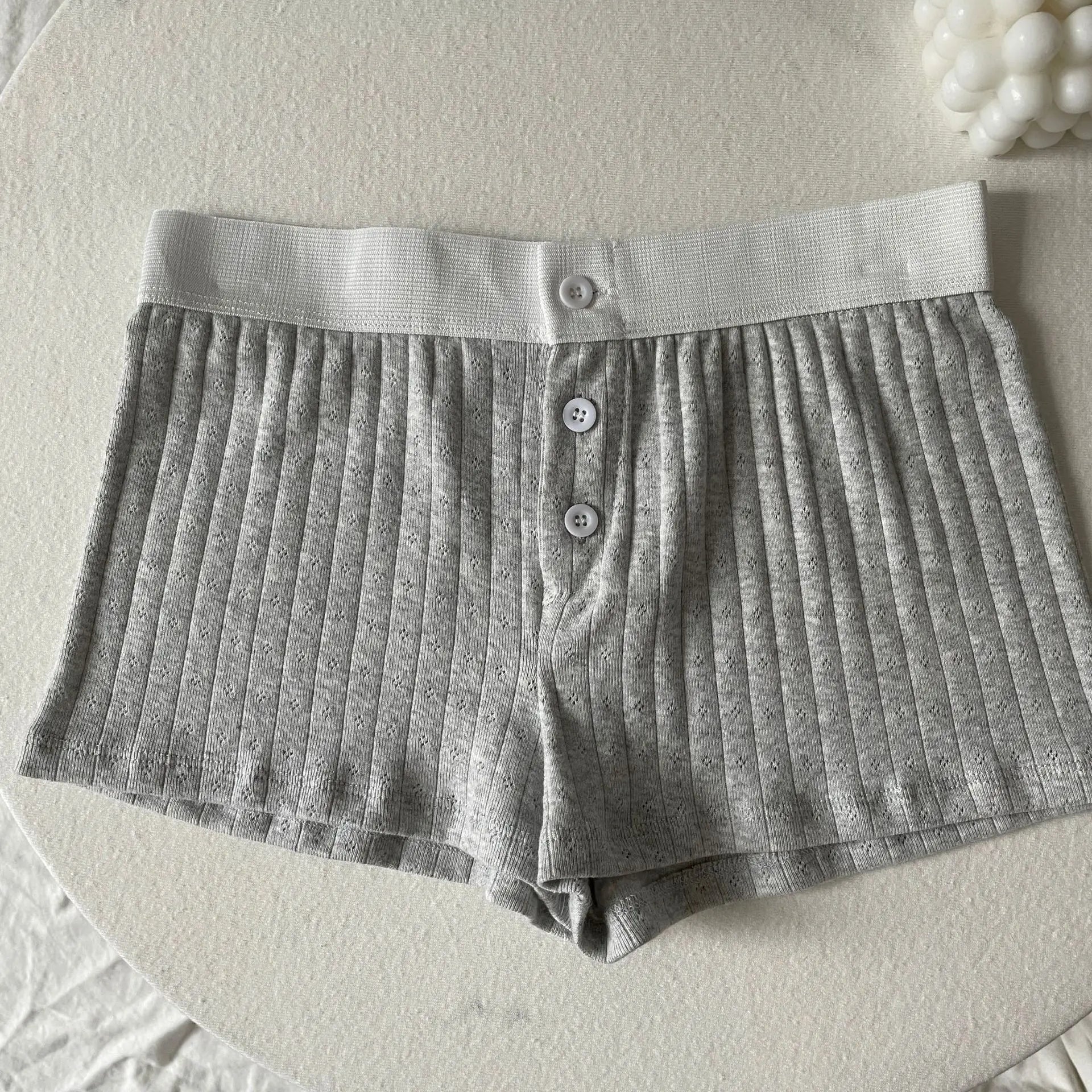 Floral Eyelet Cotton Boy Shorts Woman Summer Three Buttons Patchwork Elastic Waist Straight Short Pant Sweet Cute Home Underwear
