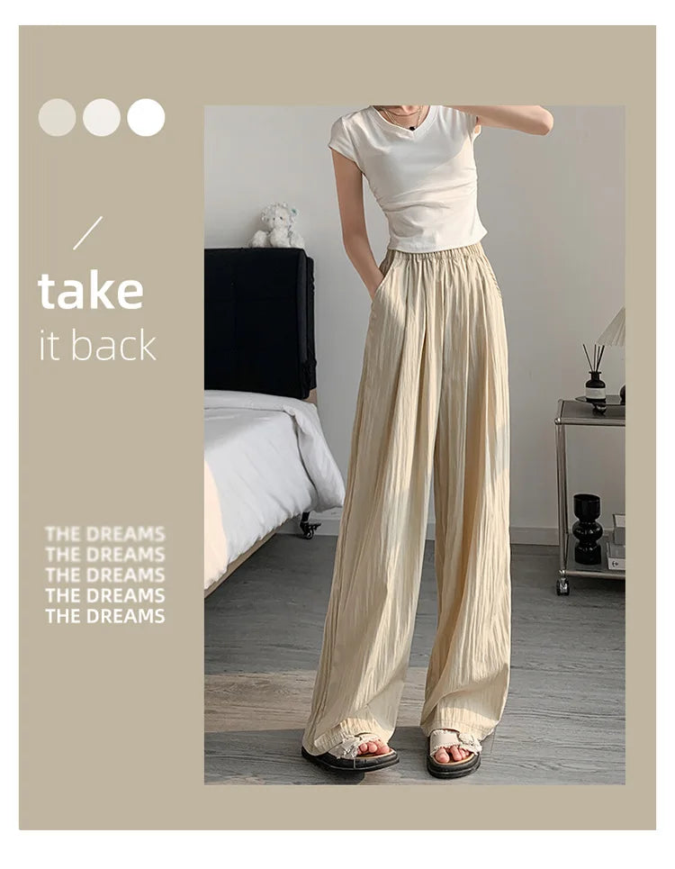BIVIGAOS Lazy Style Loose Wide Leg Pants Women Summer Coloured Thin Casual Tide Straight Ice Silk Japanese Sunscreen Pants
