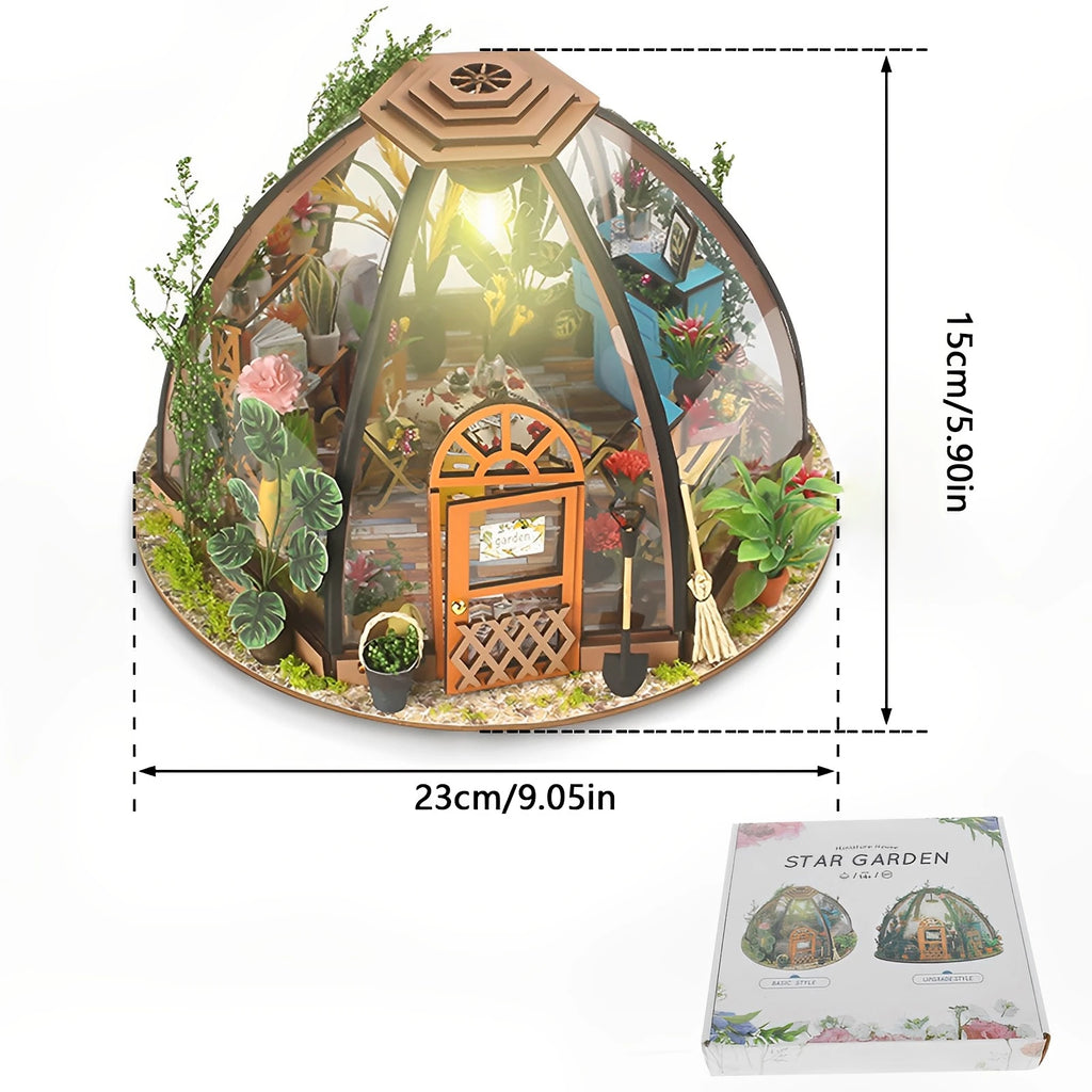 DIY Miniature Garden House Kit with Furniture and LED Light DIY Dollhouse Craft Set Gifts Wooden Greenhouse Model Building Kits