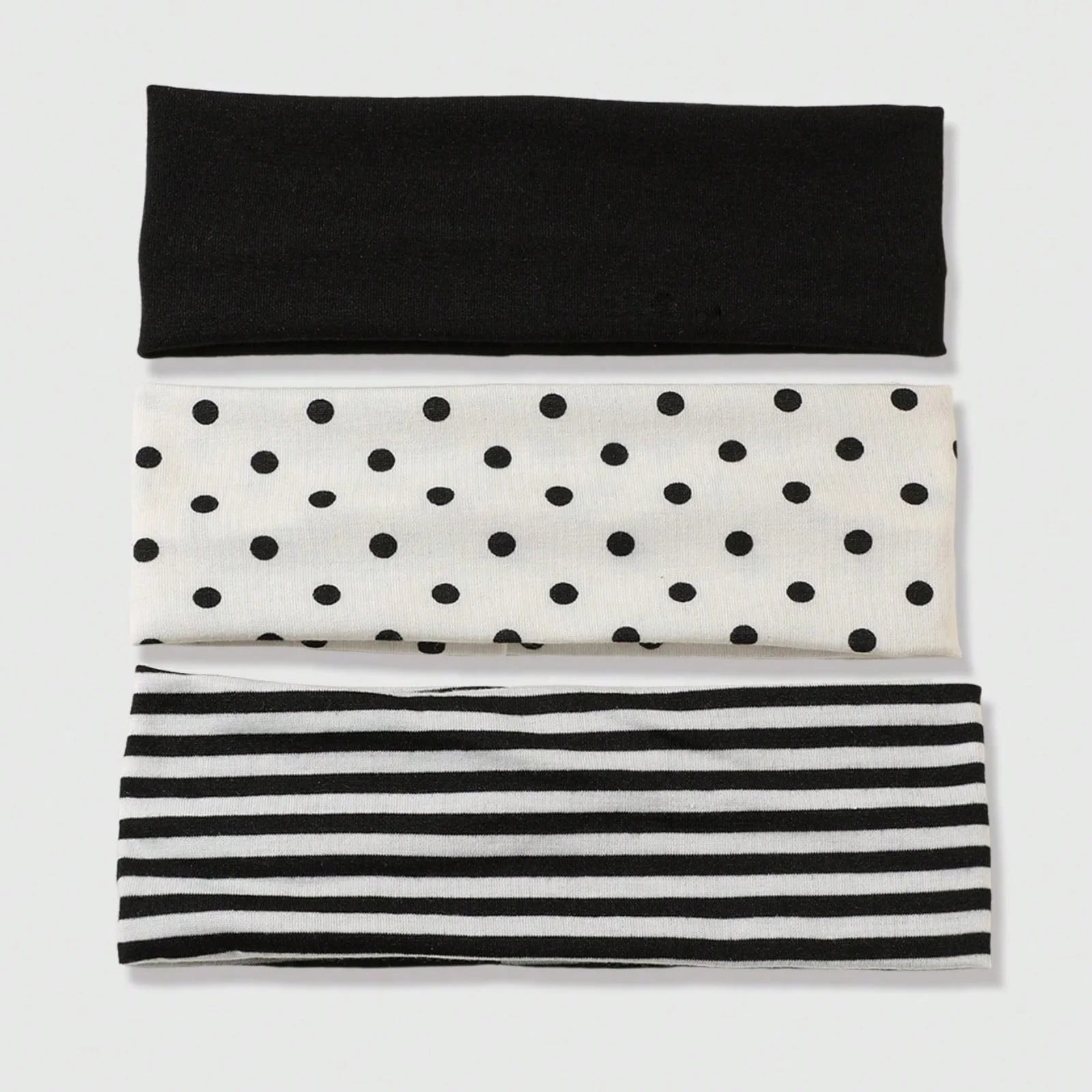 3Pcs Black & White Polka Dot Striped Elastic Headbands For Women Soft Stretchy Hair Accessory For Yoga Fitness Travel Daily Life