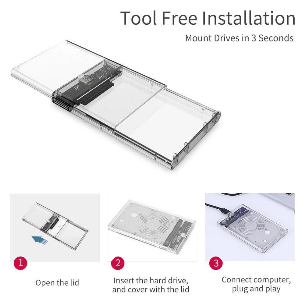 2.5 inch HDD Case SATA To USB3.1  External Hard Drive Case 5 Gbps  SSD Box USB3.0 To Type-C Transparent Black Hard Disk Box
