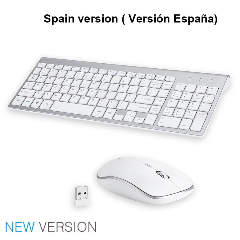 Jomaa Russian Spain Wireless Keyboard and Mouse Combo 2.4G Full Size Silent Button Keyboard Mouse Set for Laptop PC Computer