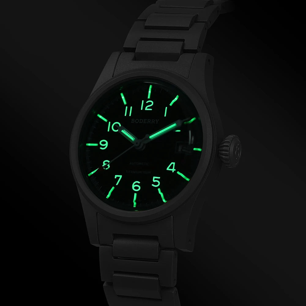 Boderry LANDMASTER Field Watches Titanium Automatic For Seiko Movement Sport 100M Waterproof Outdoor Dive Wristwatch Mens